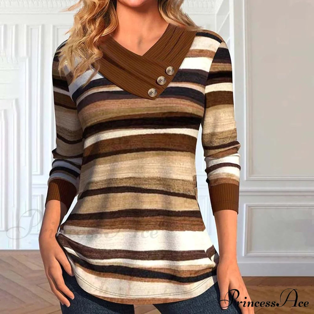 Retro Striped Top Blouses