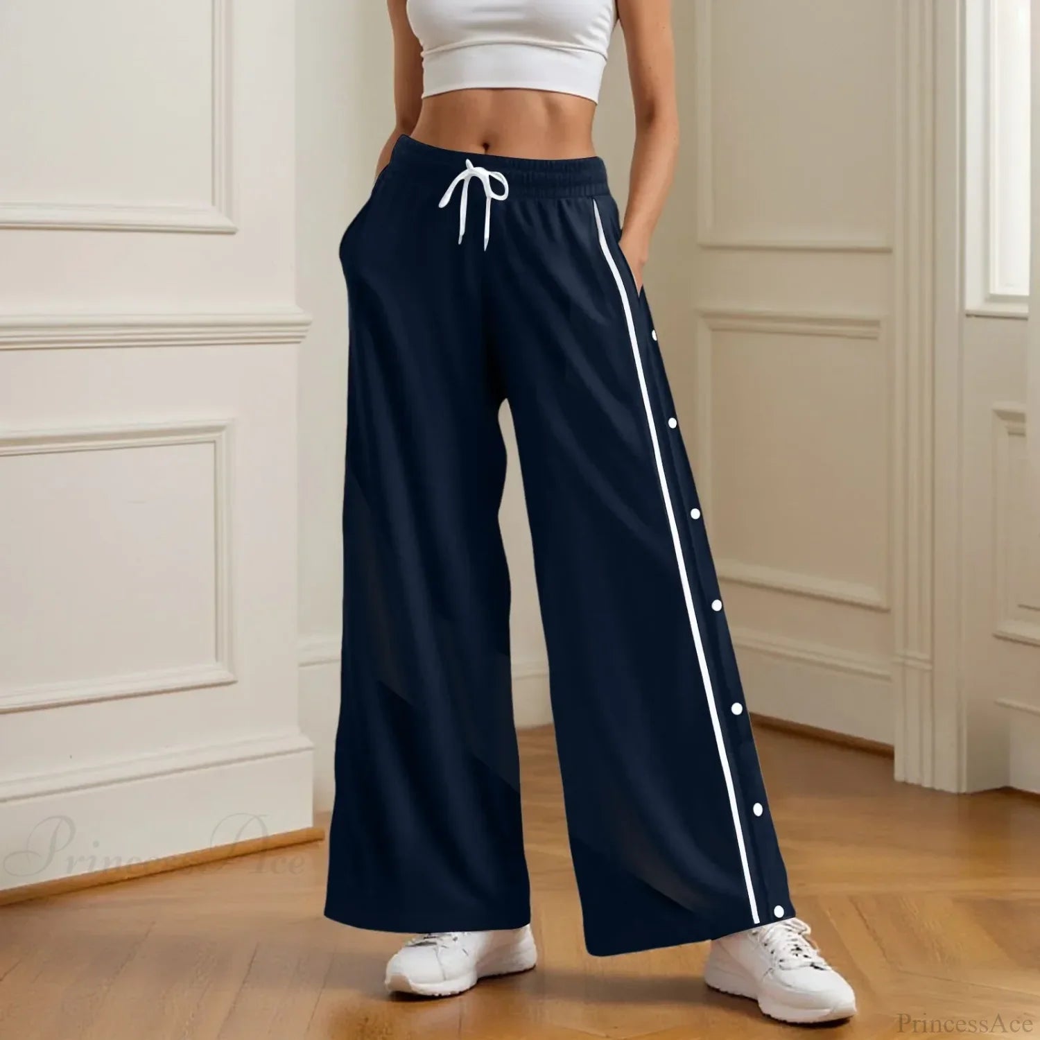 Retro Wide Leg High Street Cargo Pants Navy / S