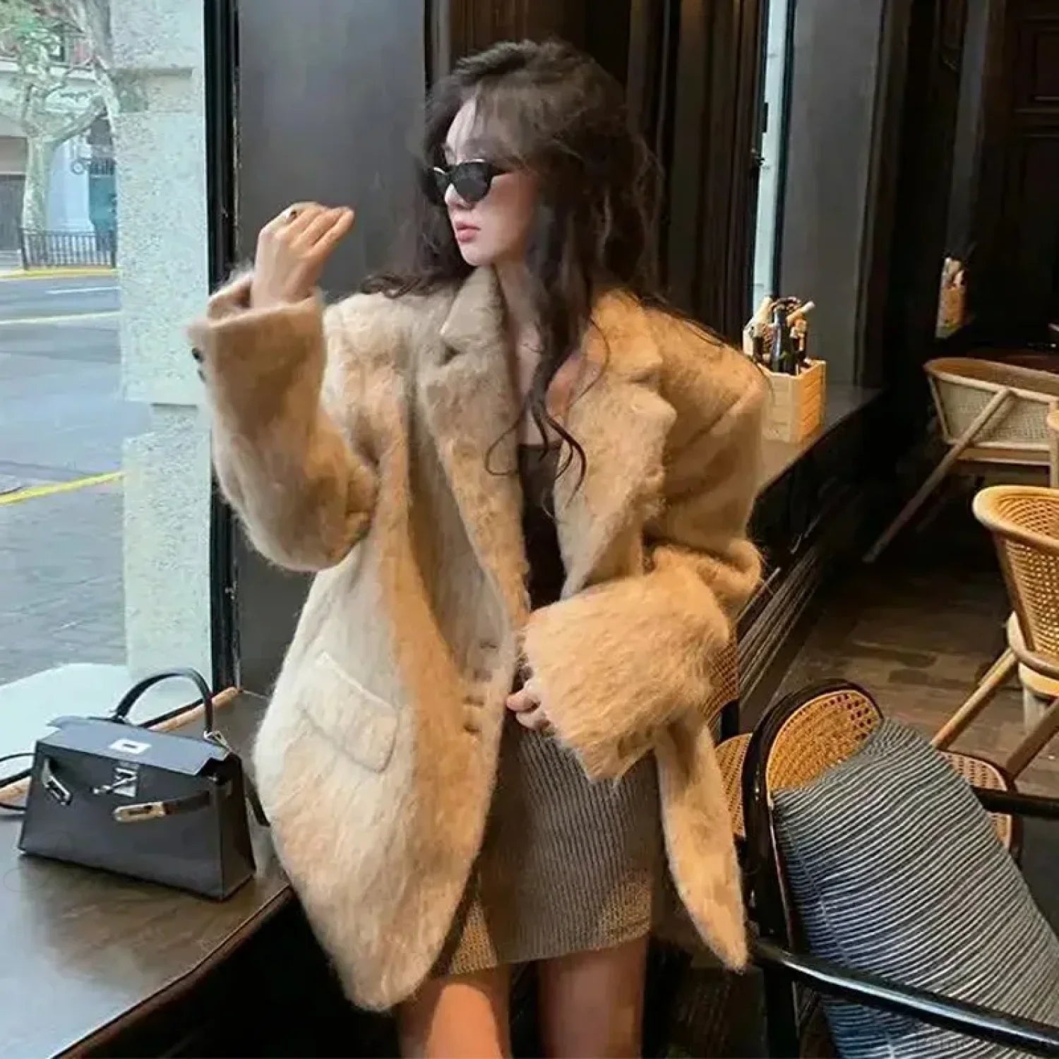 Retro Wool Button Turn-Down Overcoat D-Khaki / S