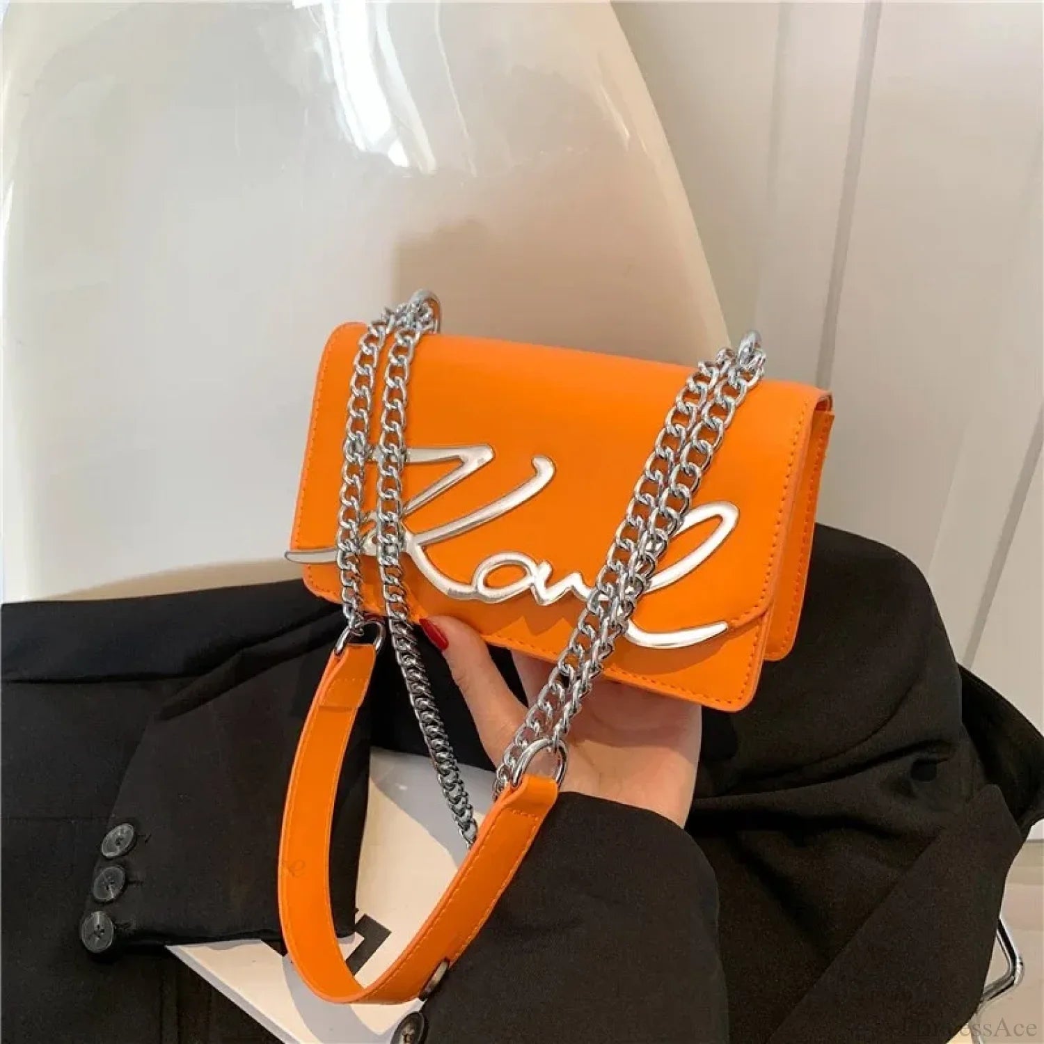Retro Zipper Square Shoulder Tote Bag Orange shoulder-250126