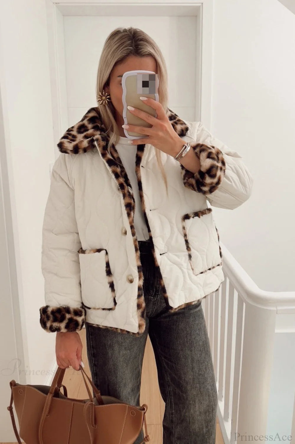 Reversible Leopard Paneled Cotton Coat White / S