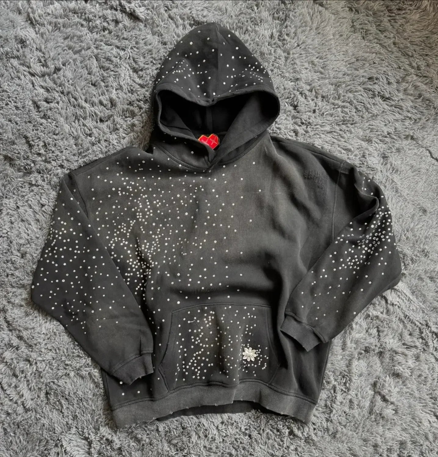 Rhinestone Black Pullover Hoodie black 3 / S