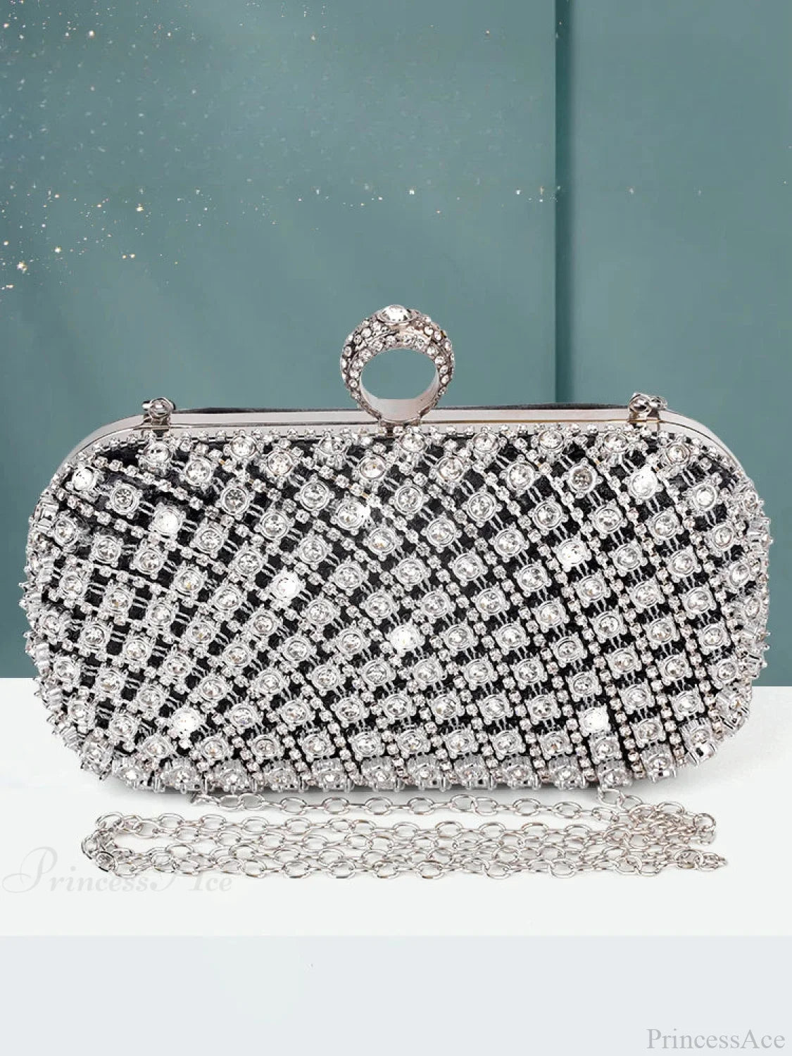 Rhinestone Square Purse Designer Shoulder Bag Evening Bag Black clutchbag-250126