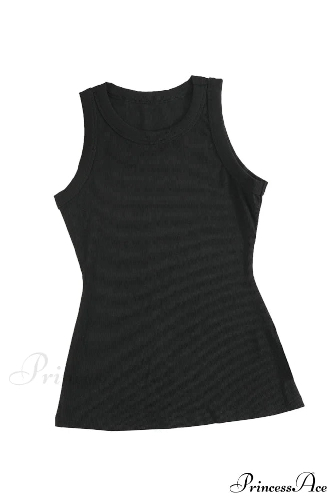 Ribbed Black Tank Top Tops
