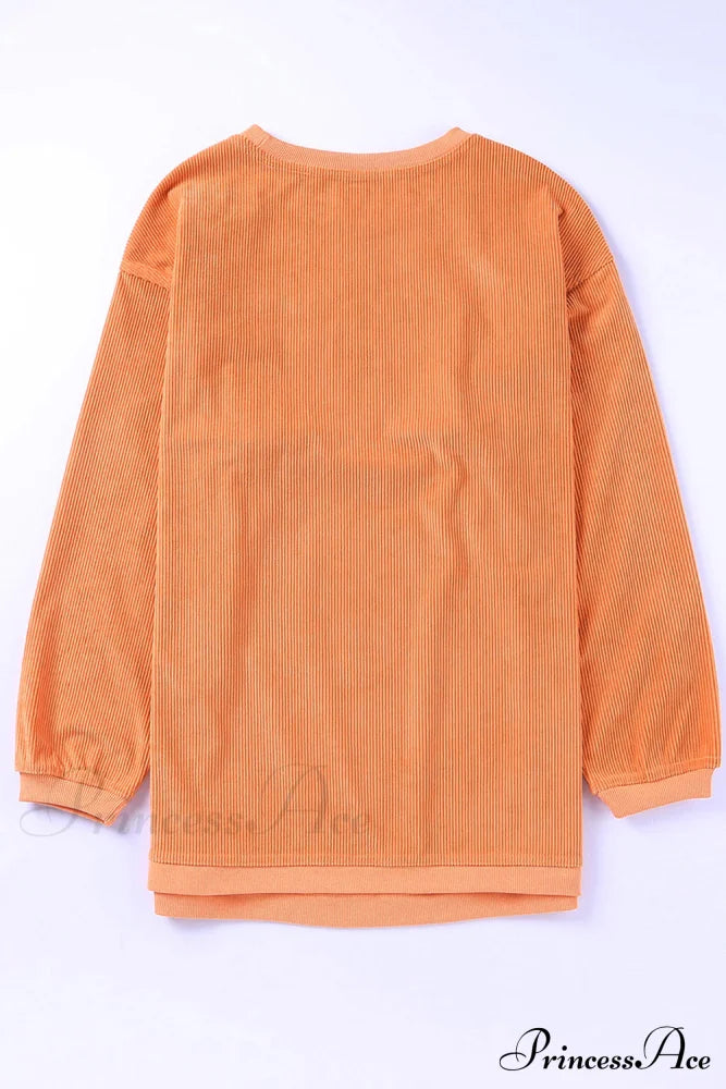 Ribbed Graphic Pumpkin Sweatshirt Women’s Clothing