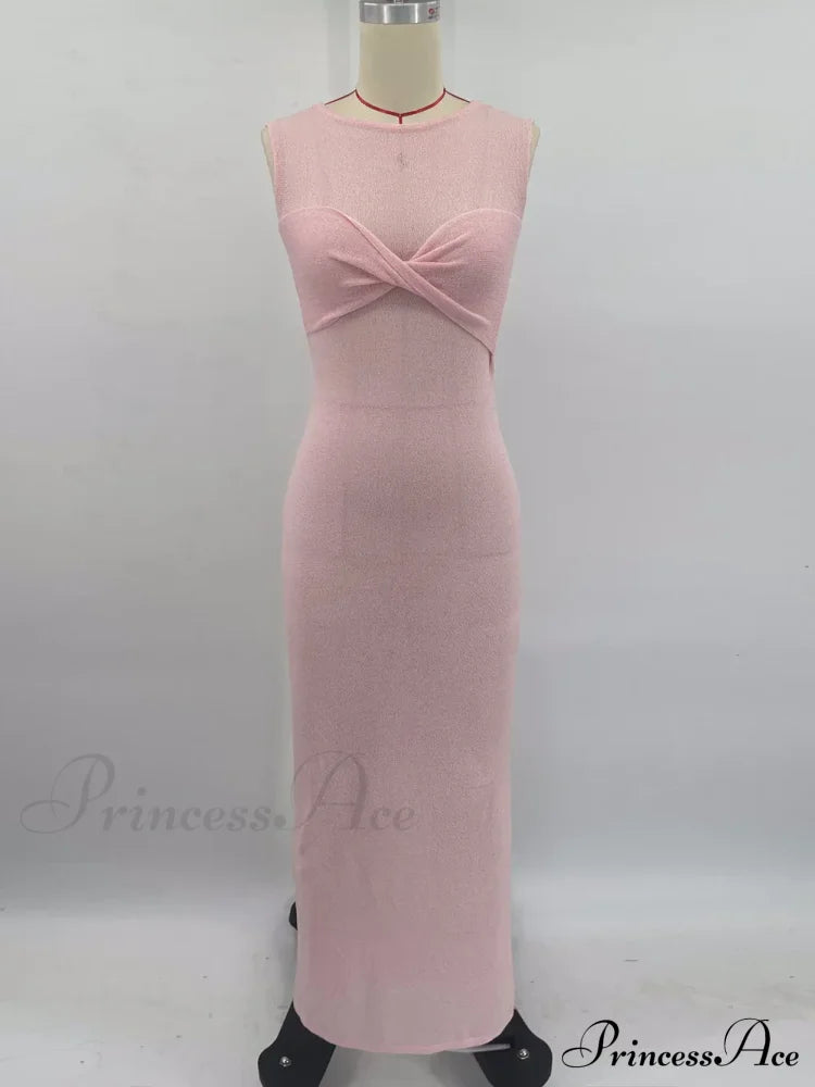 Ribbed Knit Bandeau Charming Sleeveless Midi Dress