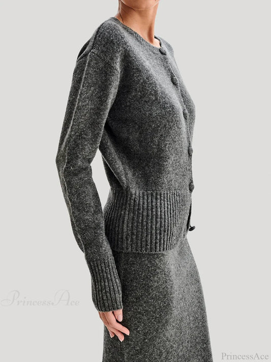 Ribbed Long Sleeve Button Cardigan Black / S