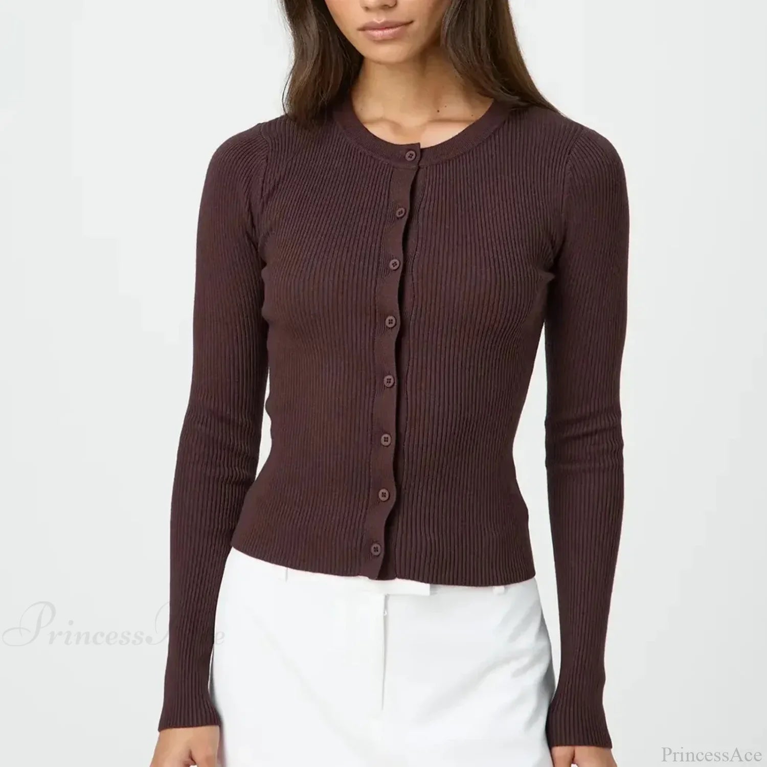 Ribbed Slim Button-Up Long Sleeve Cardigan