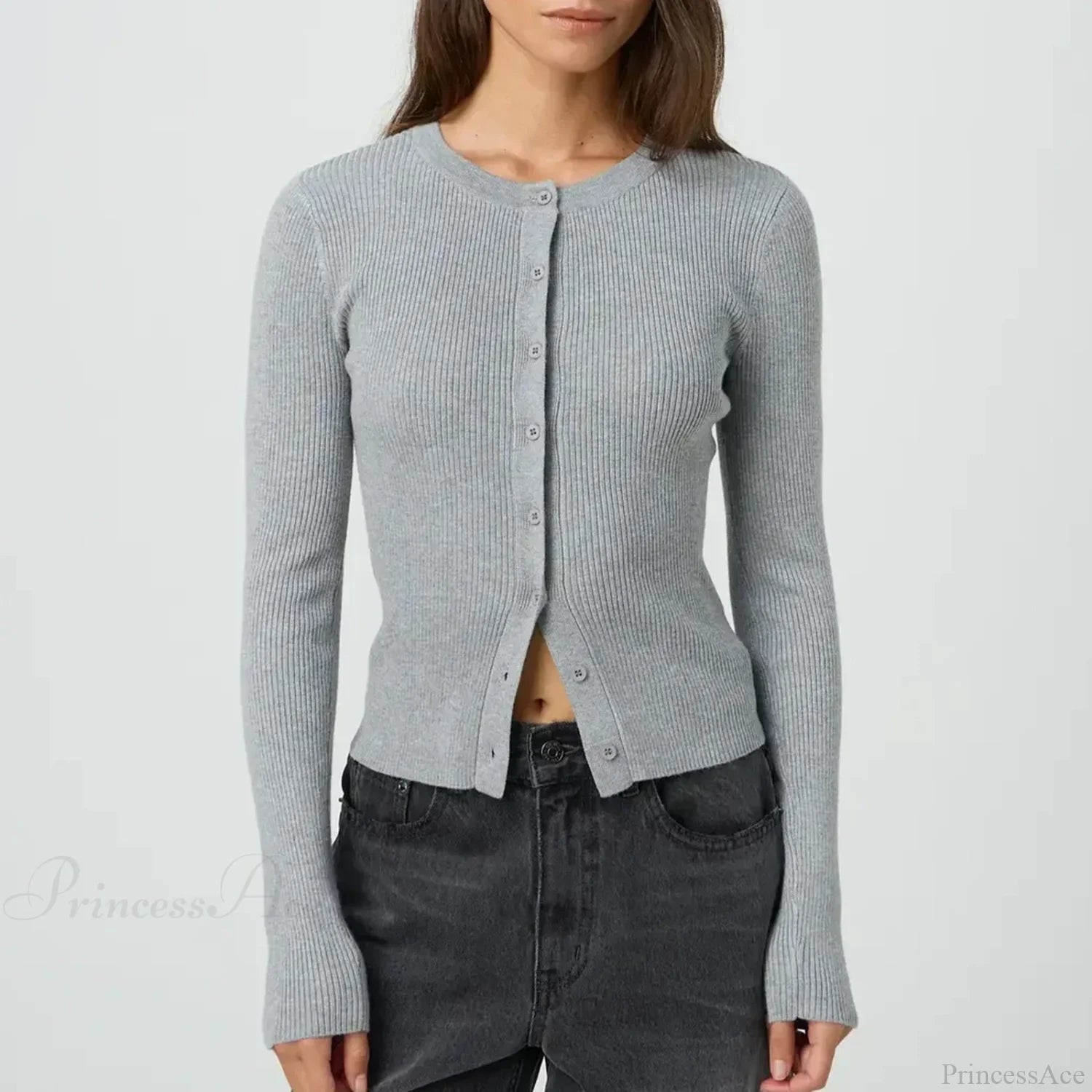 Ribbed Slim Button-Up Long Sleeve Cardigan