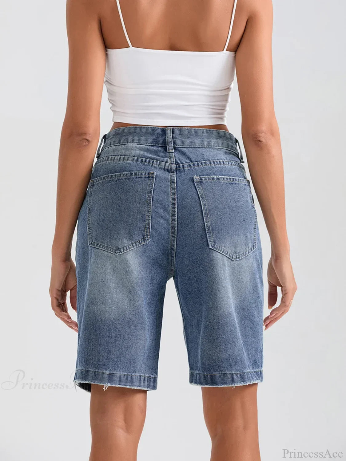 Ripped Button Denim Casual Short short-250223