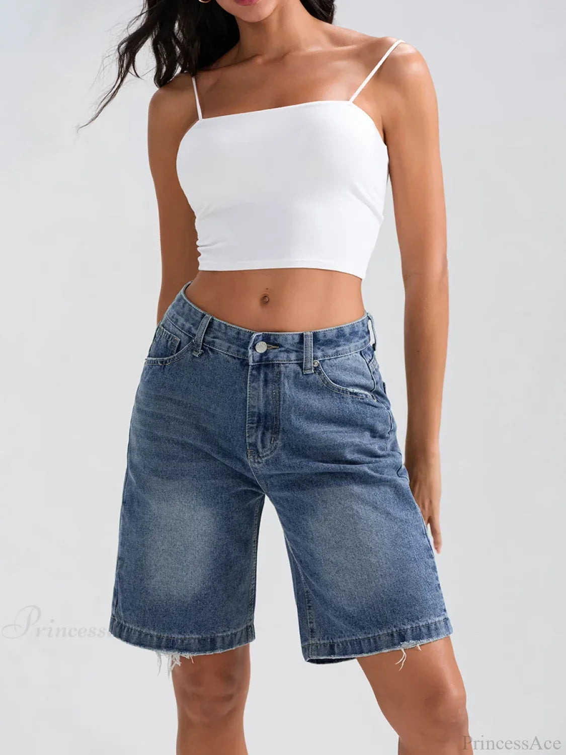 Ripped Button Denim Casual Short short-250223