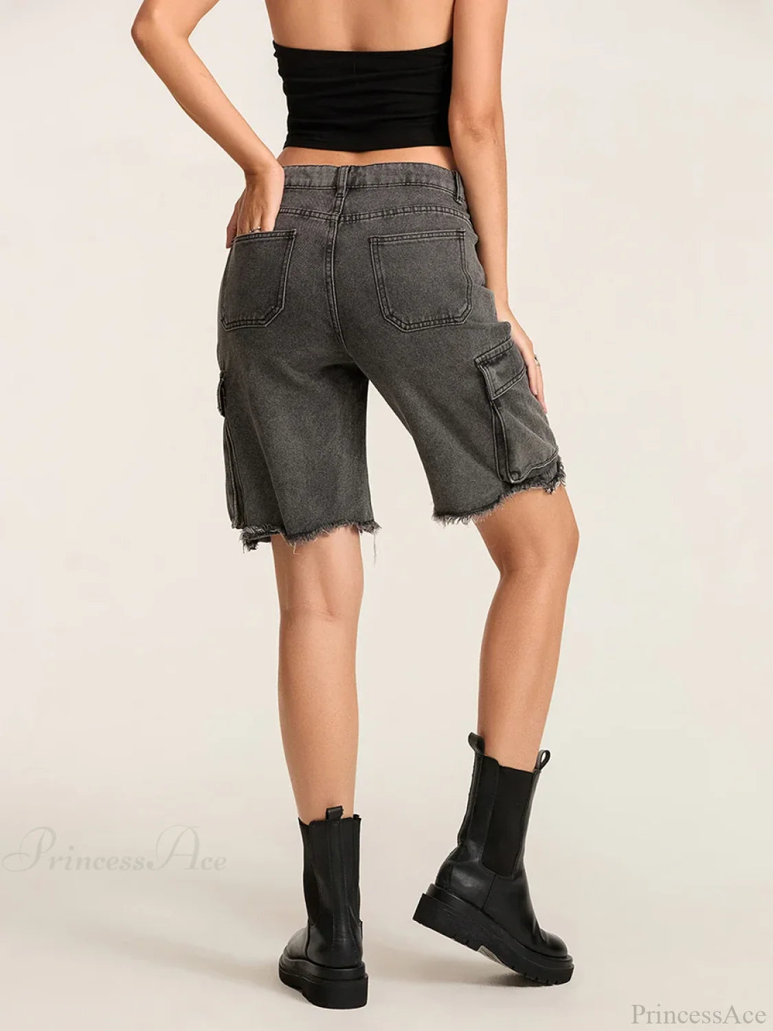 Ripped Button Denim Short short-250223