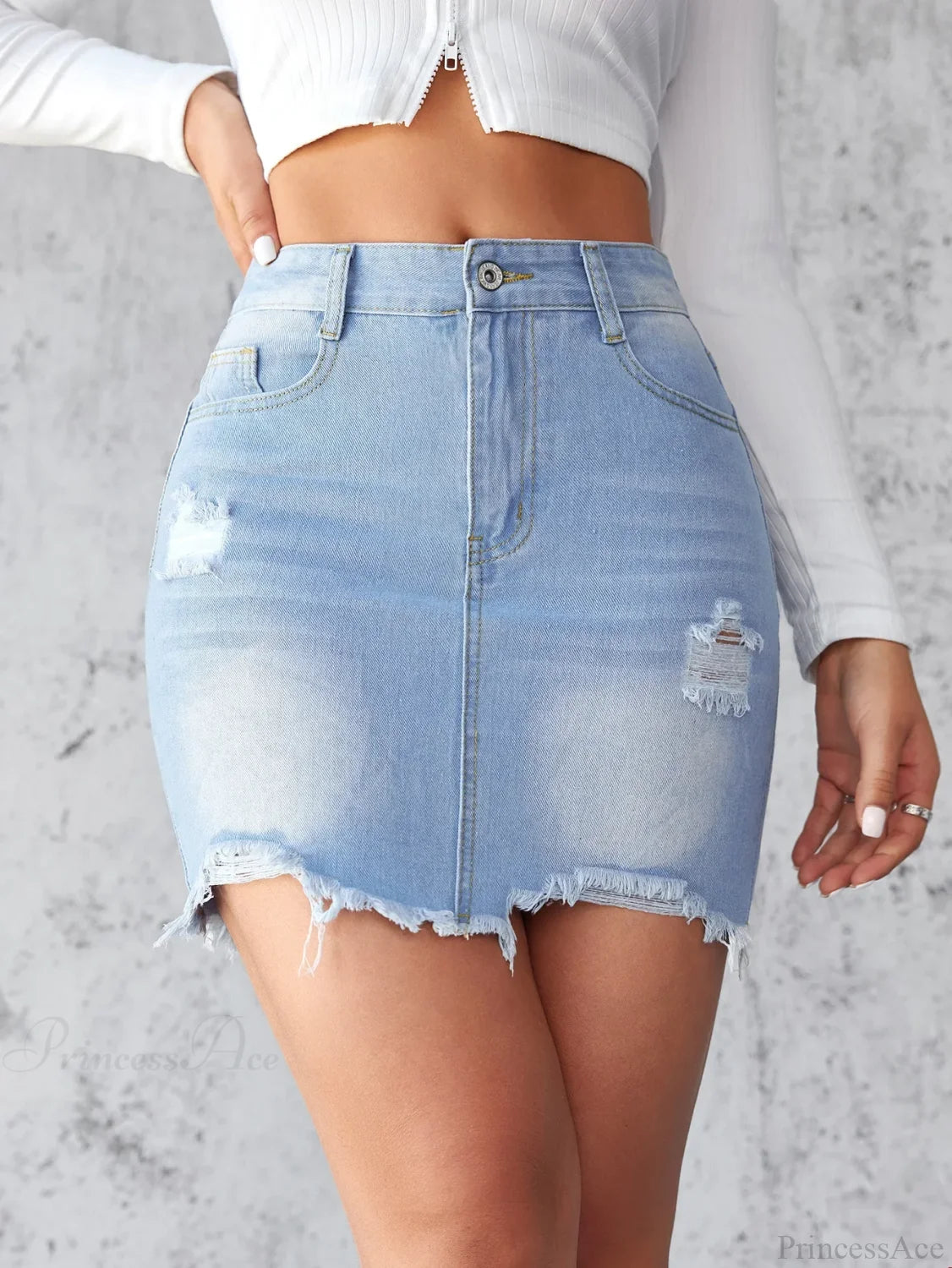 Ripped Raw Edge A-Line Skirt Blue / S skirts-250223