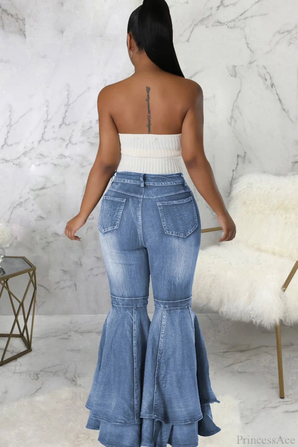 Rise Flares Tiered High Jeans Light Blue / 2Xl Pants