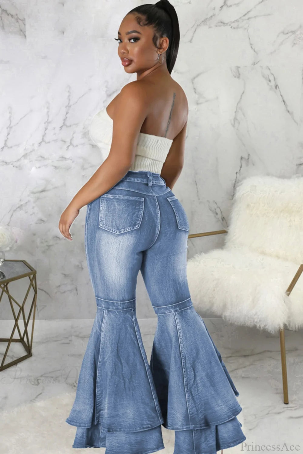 Rise Flares Tiered High Jeans Light Blue / Xl Pants