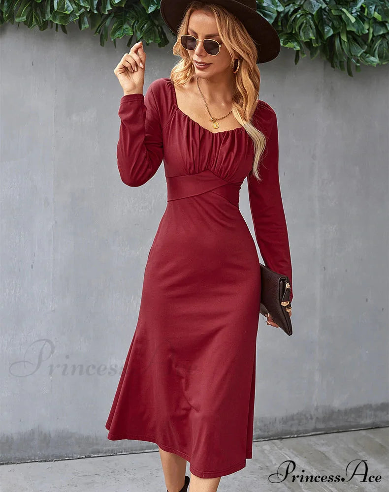 Romantic Dress - Solid Color Bottoming S / Navy Blue
