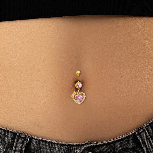 Rose Center Gothic Zircon Navel Ring Gold-color / CHINA
