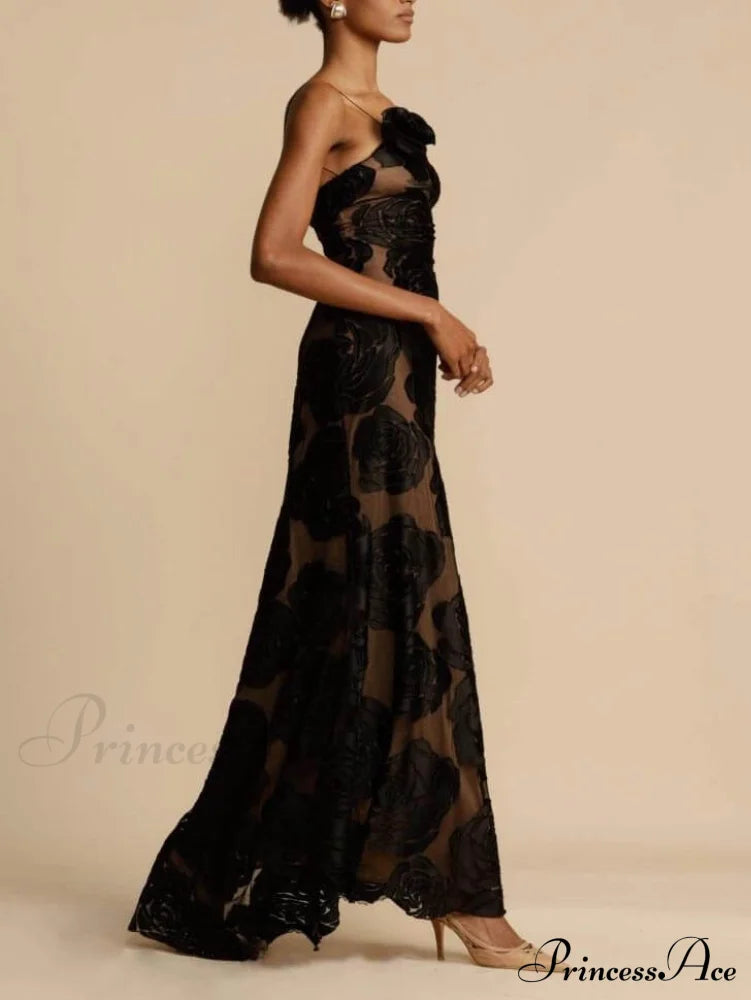 Rose Flower Three-Dimensional Charming Burnt Maxi Dress Dresses