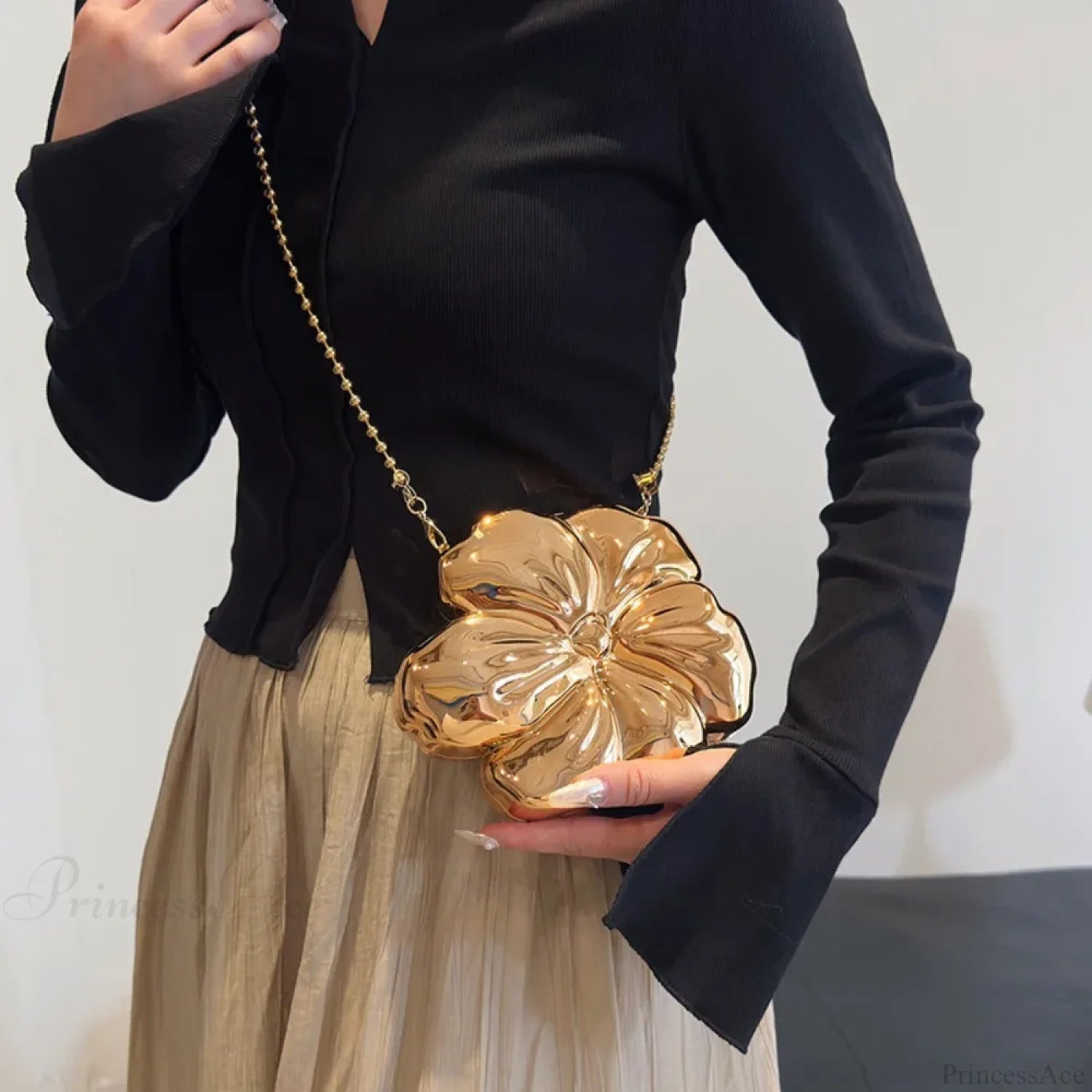 Rose Gold Floral Acrylic Clutch Bag Gold clutchbag-250126