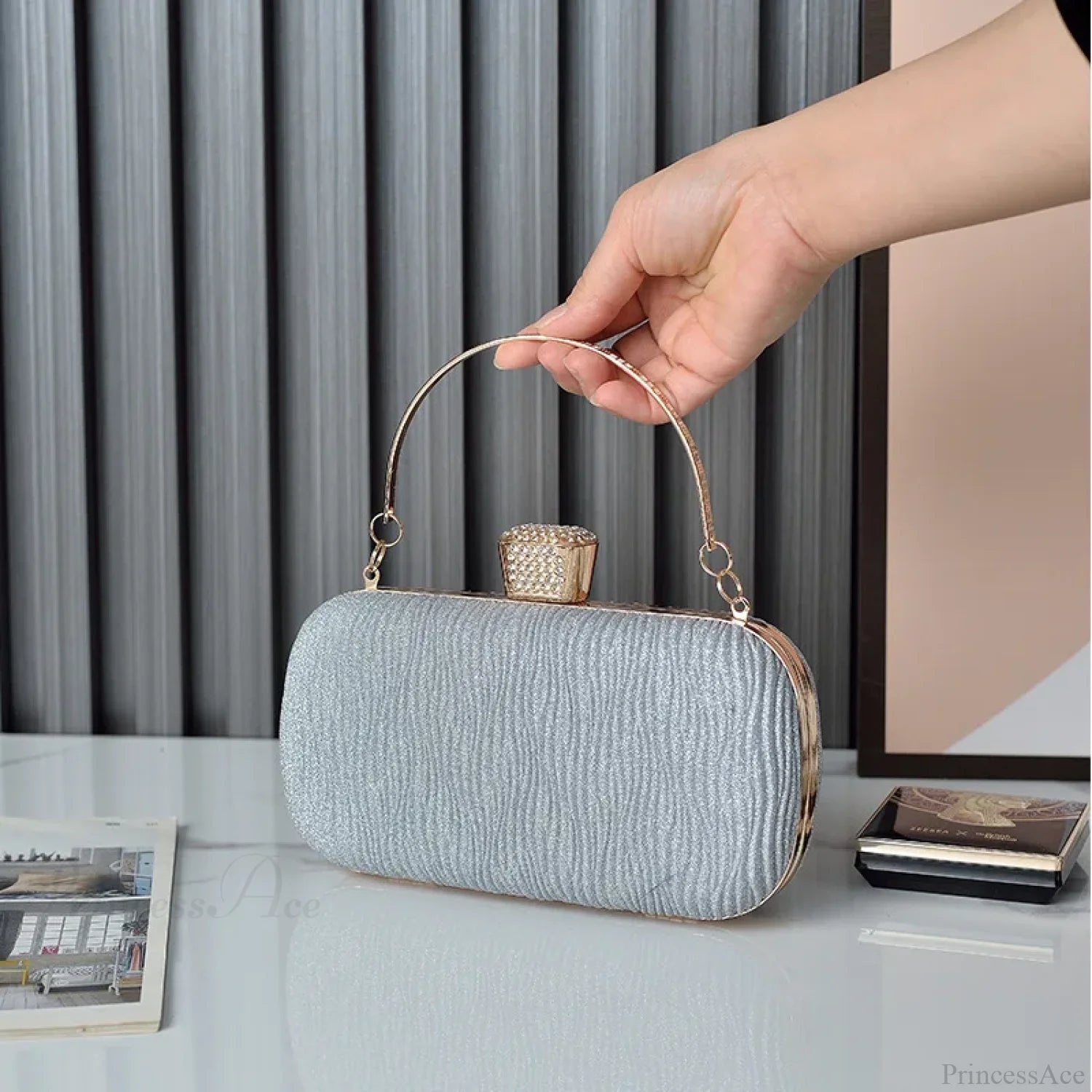 Rose Gold Sequin Evening Clutch Shoulder Bag silver clutchbag-250126