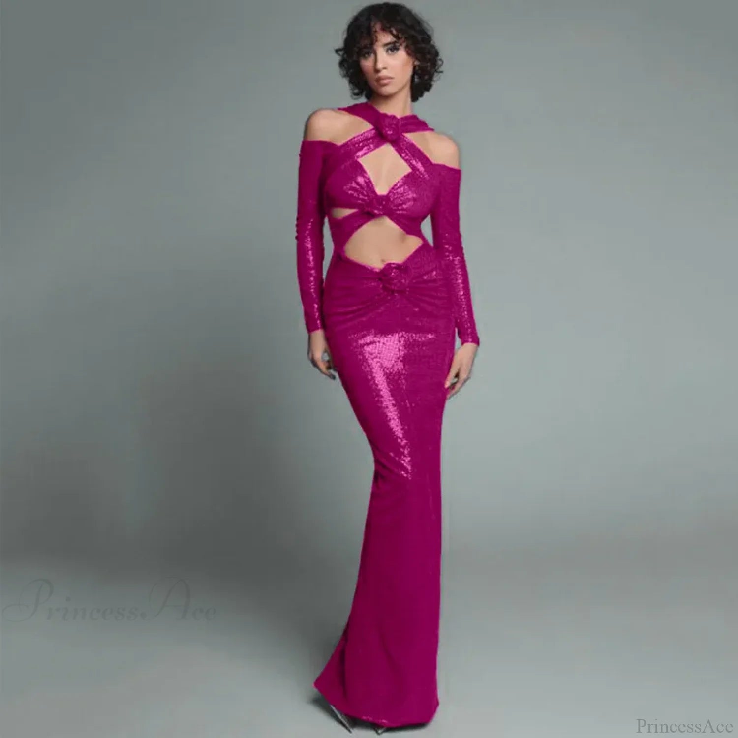 Rosered Long Sleeve Sequins Party Dress Fuchsia / Xs Partydress-241208