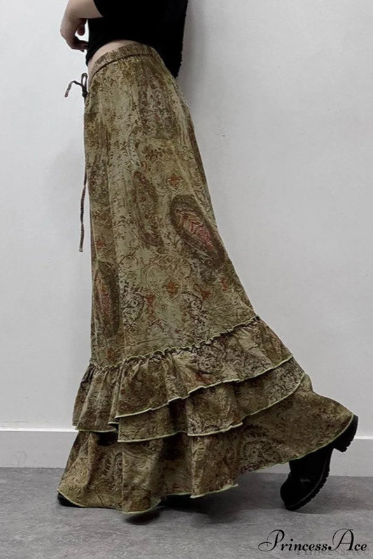 Ruched Botanical Tie Waist Skirt