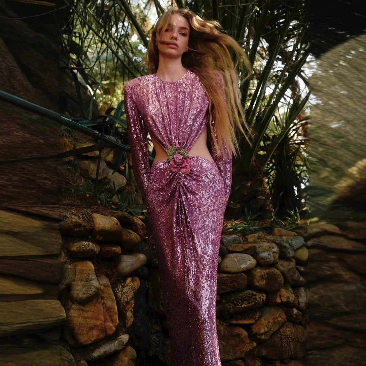 Ruched Sequin Waist Cutout Prom Dress promdress-250223