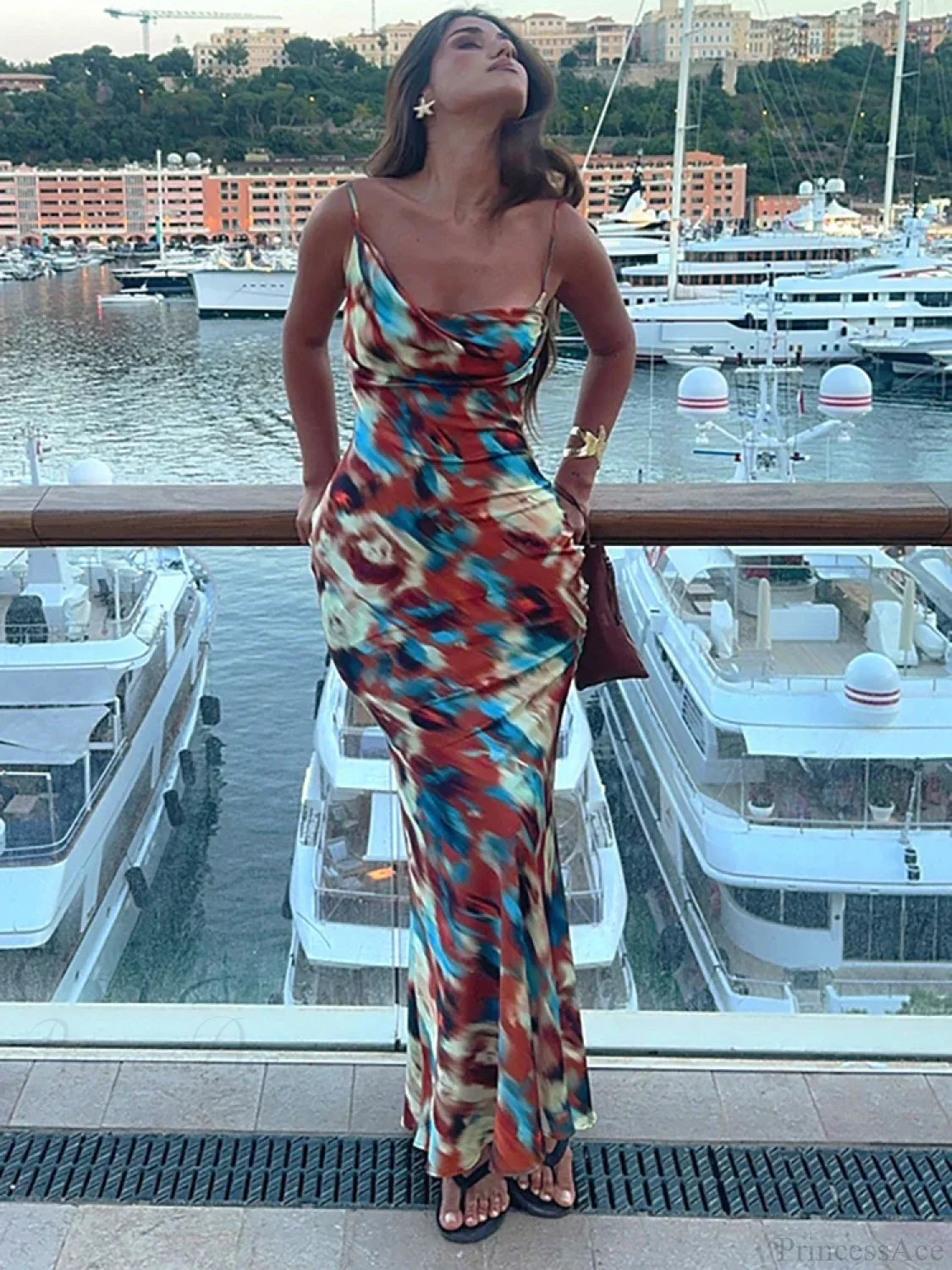 Ruched Spaghetti Maxi Vacation Dress vacationdress-250223