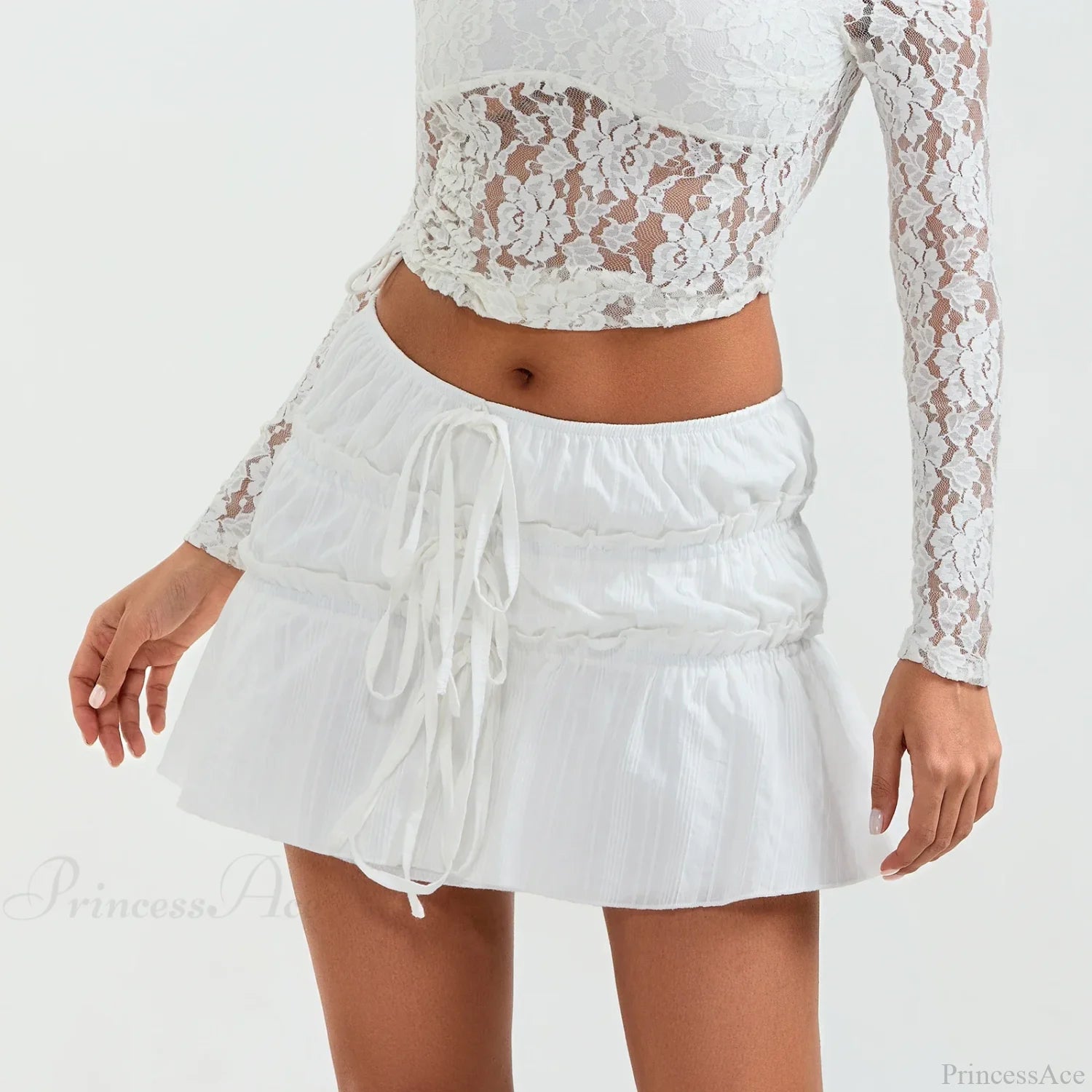 Ruched Tie-Up Front A-Line Skirt skirts-250223