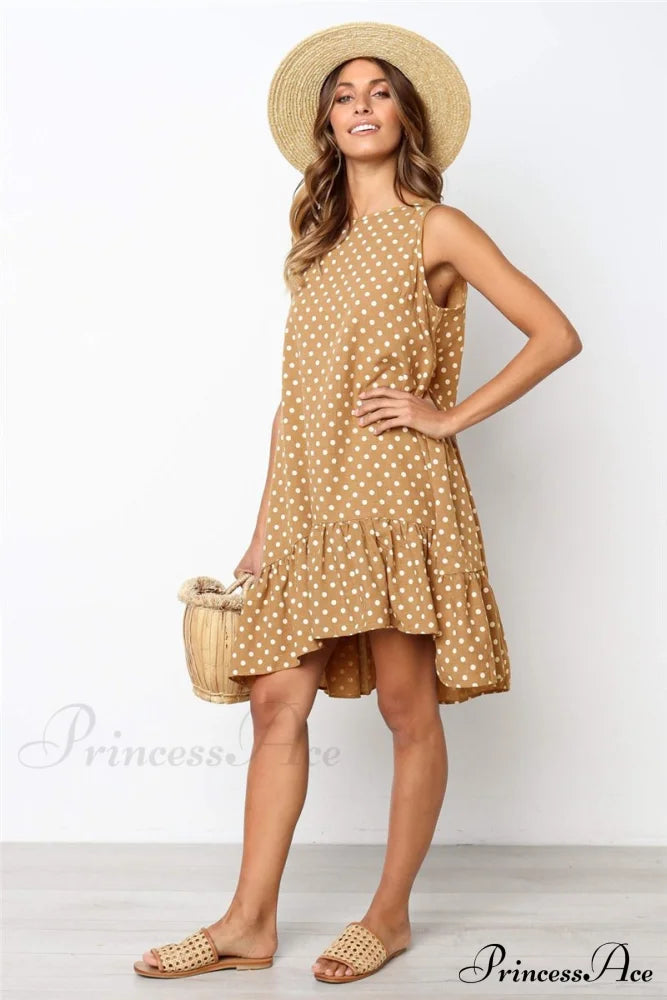 Ruffle Print Dress For Women - Spring/Summer S / Khaki Dresses