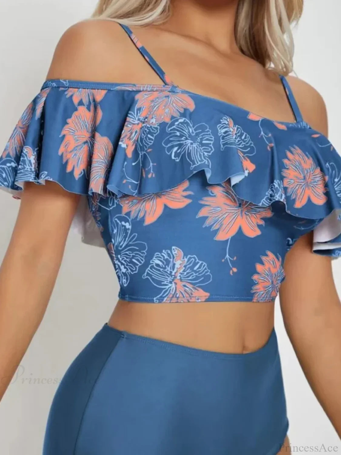 Ruffle Strap Floral Print Backless Two Piece Set