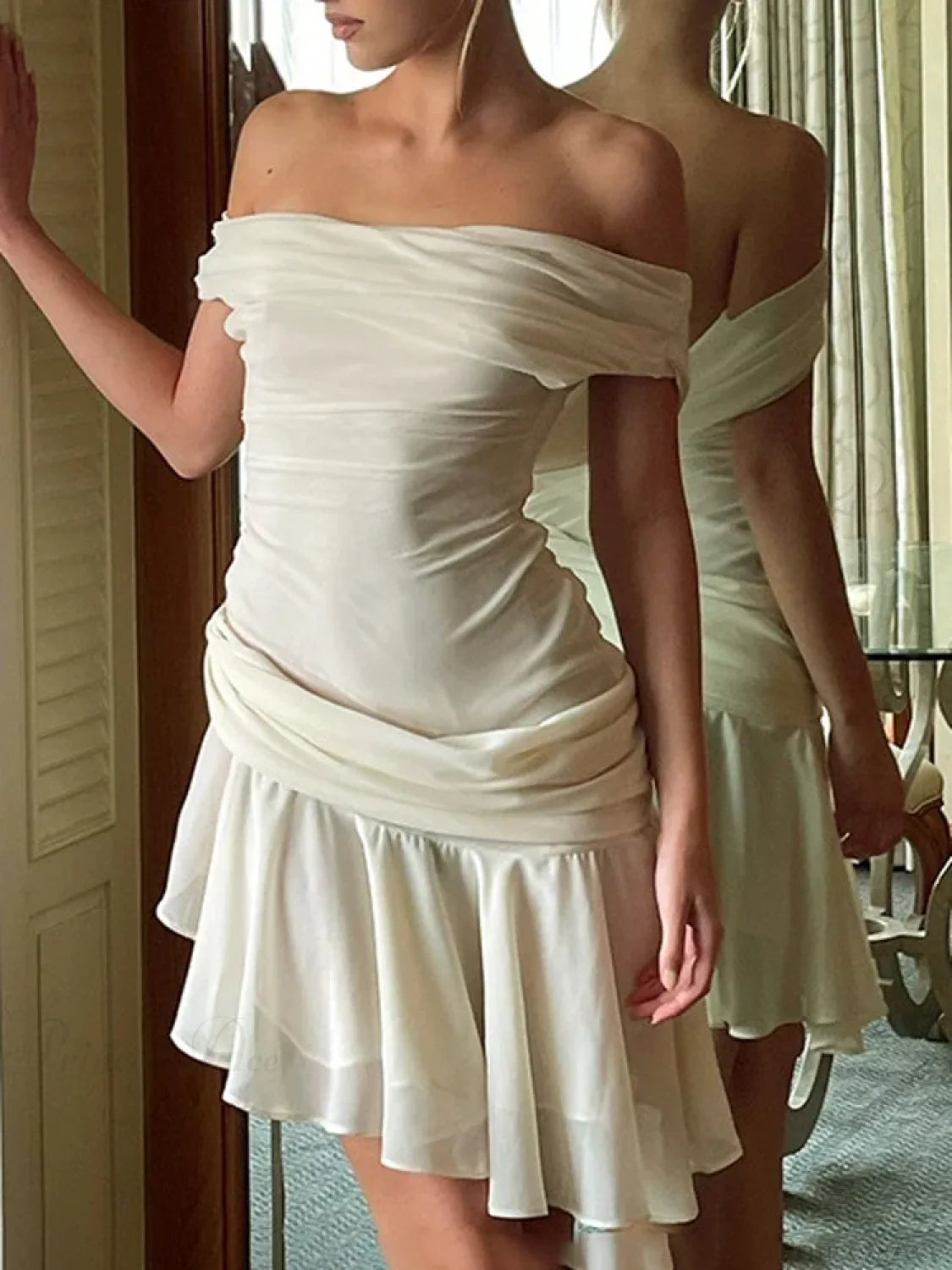 Ruffled Mesh Patchwork Mini Dress minidress-250223