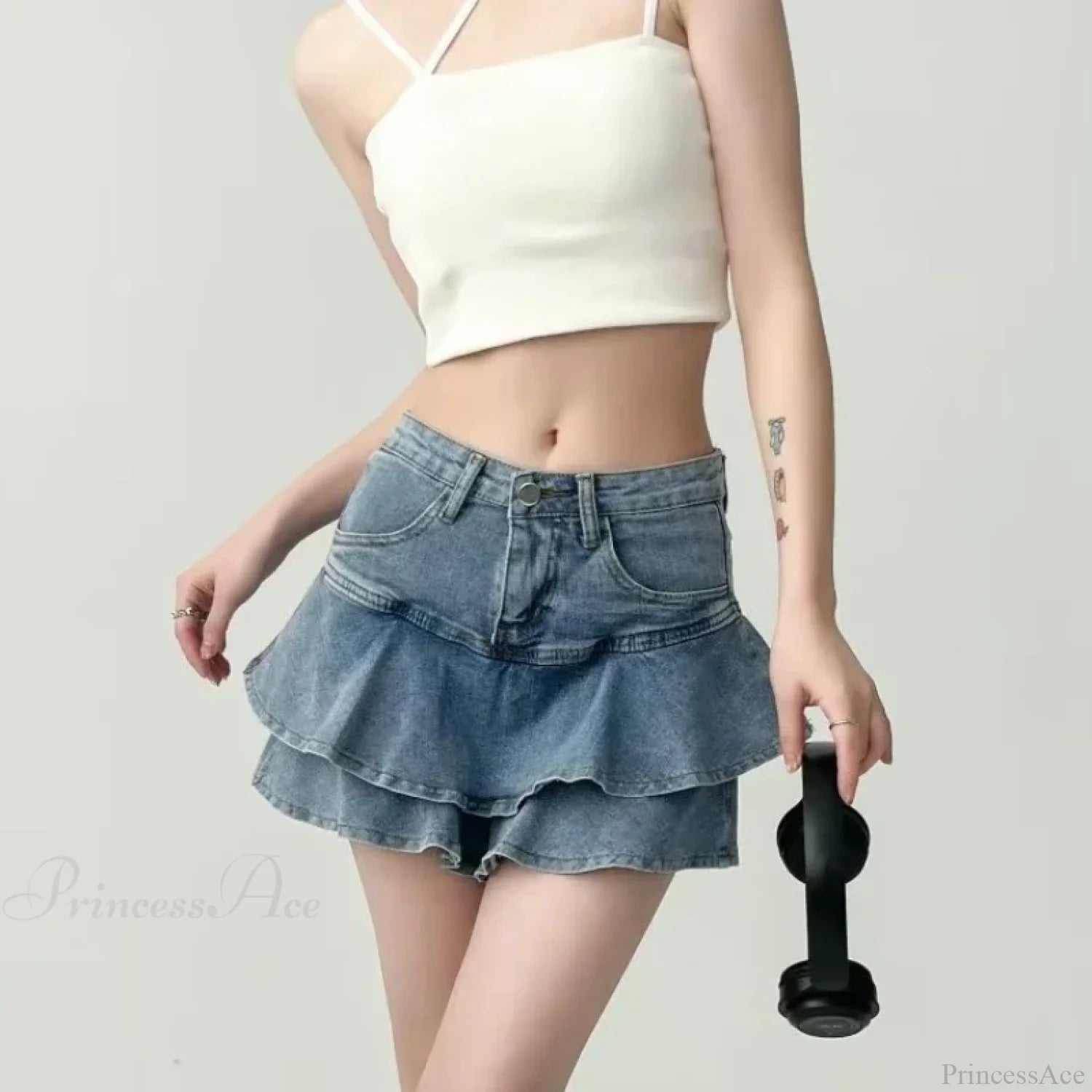 Ruffled Micro Denim School Skirt skirts-250223