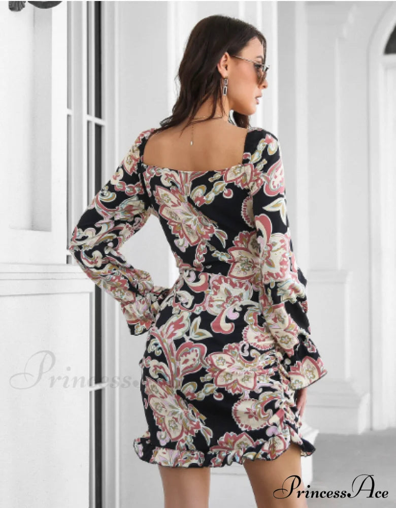 Ruffled Skirt With Printed Word Collar L / Orange