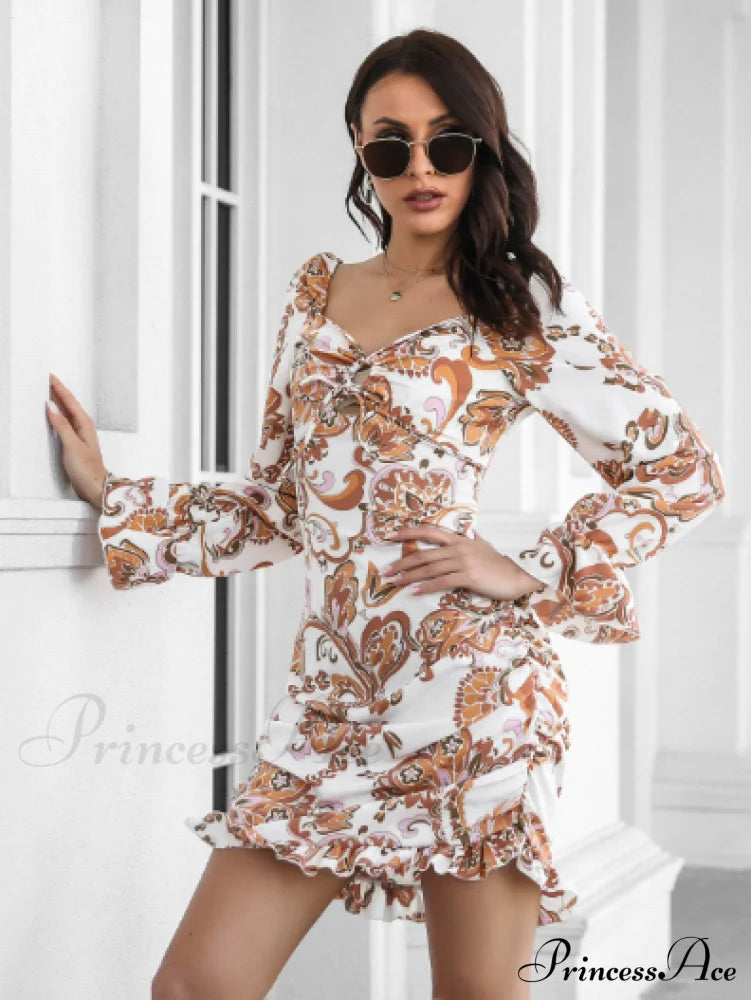 Ruffled Skirt With Printed Word Collar S / Orange