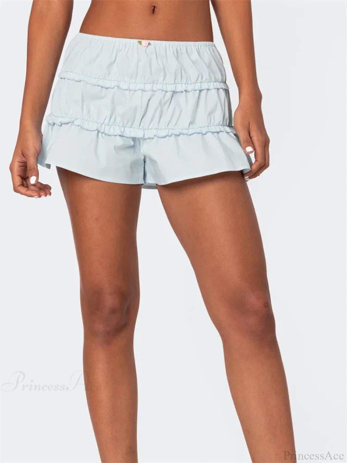 Ruffled Solid Elastic Waist Short short-250223