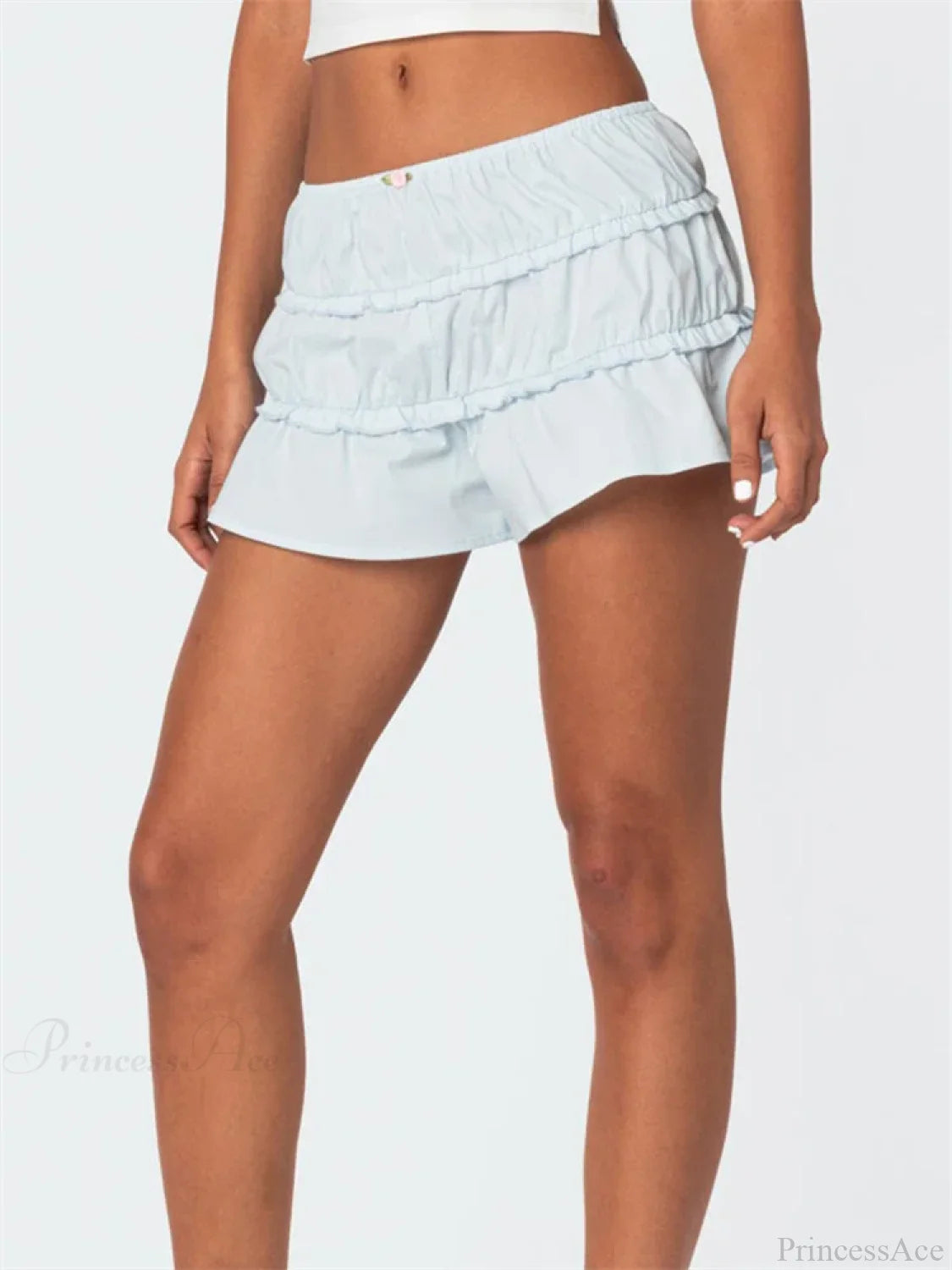 Ruffled Solid Elastic Waist Short short-250223