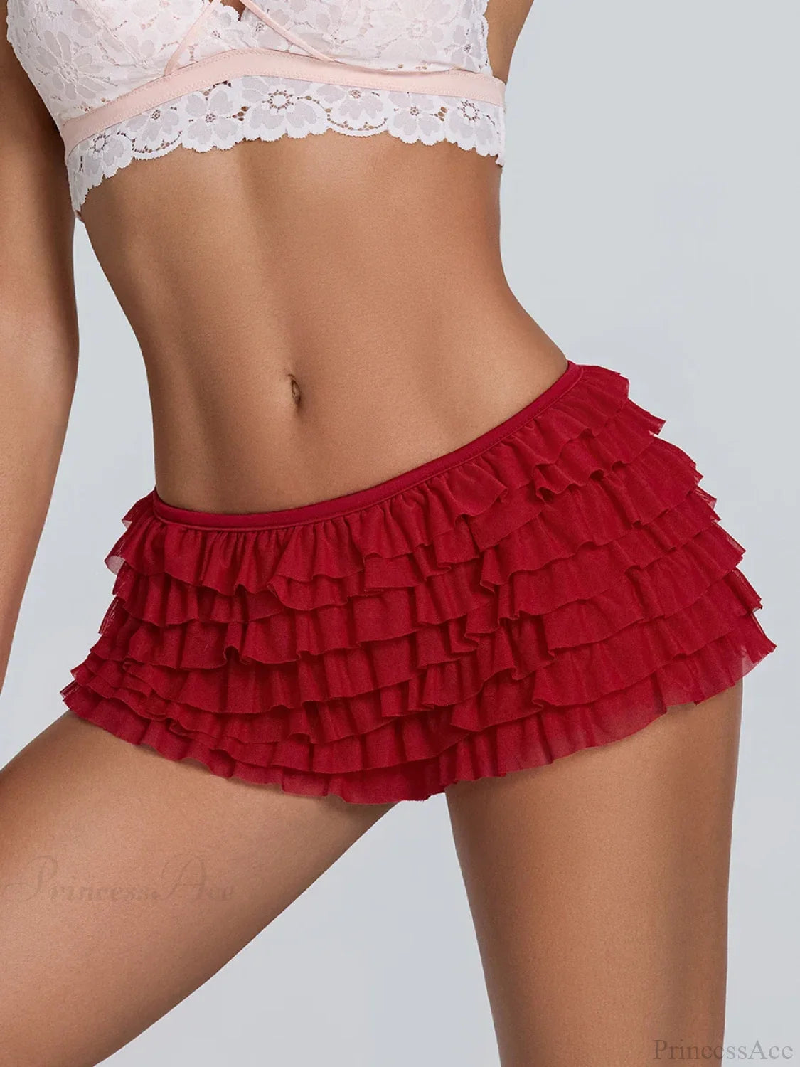 Ruffled Tiered Back Bow Short Red / S short-250223
