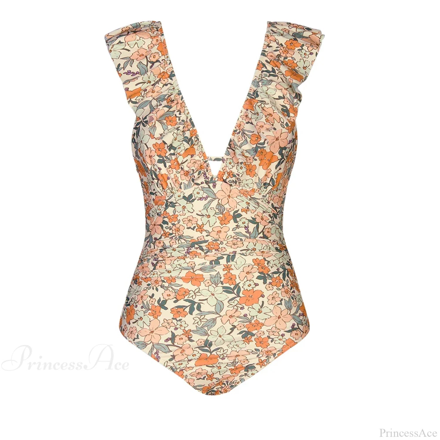 Ruffled V-neck Lace Up Monokini One Piece Set color15 / XS