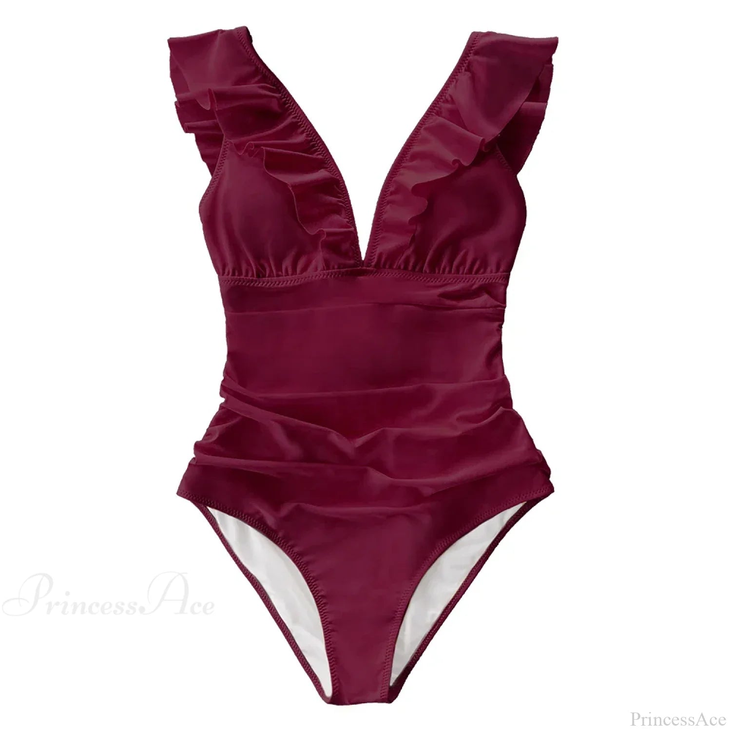 Ruffled V-neck Lace Up Monokini One Piece Set color2 / XS