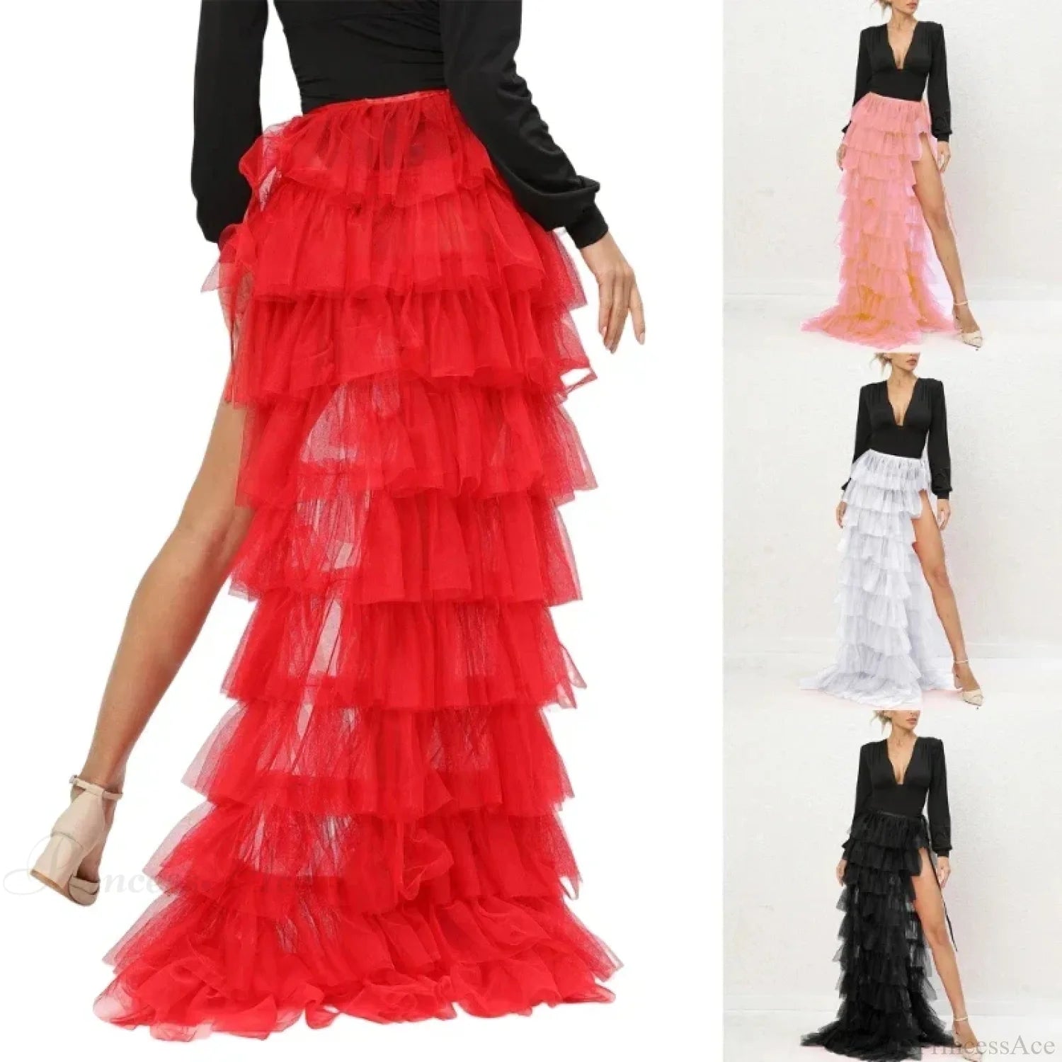 Ruffles Tulle Floor-Length Skirt