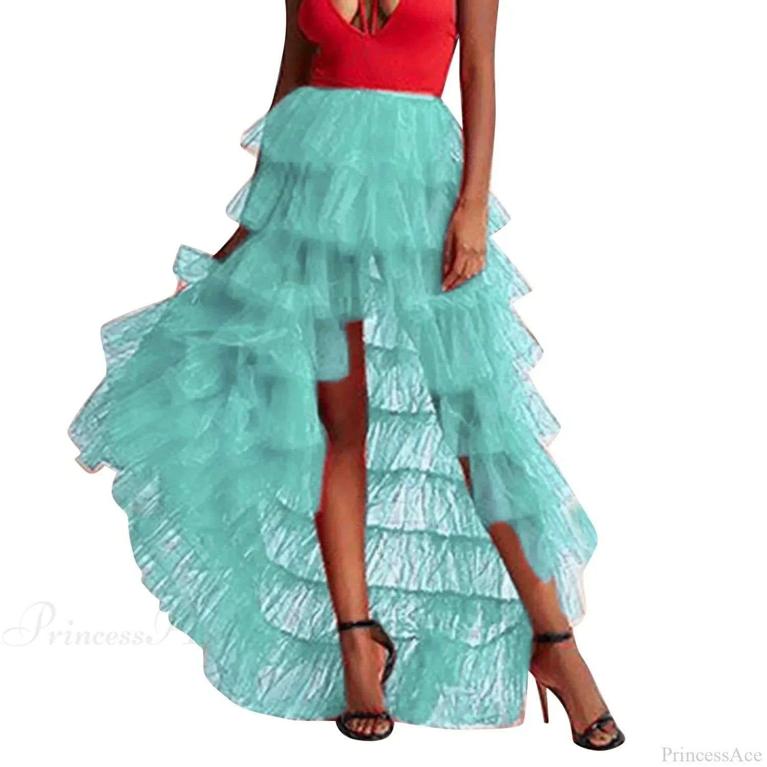 Ruffles Tulle Floor-Length Skirt Blue / One Size