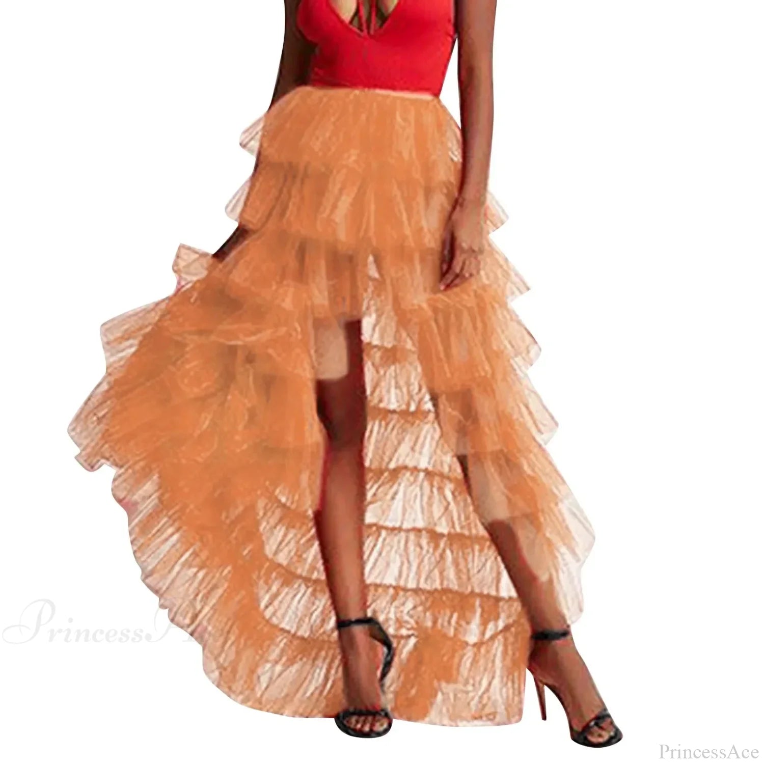 Ruffles Tulle Floor-Length Skirt orange / One Size