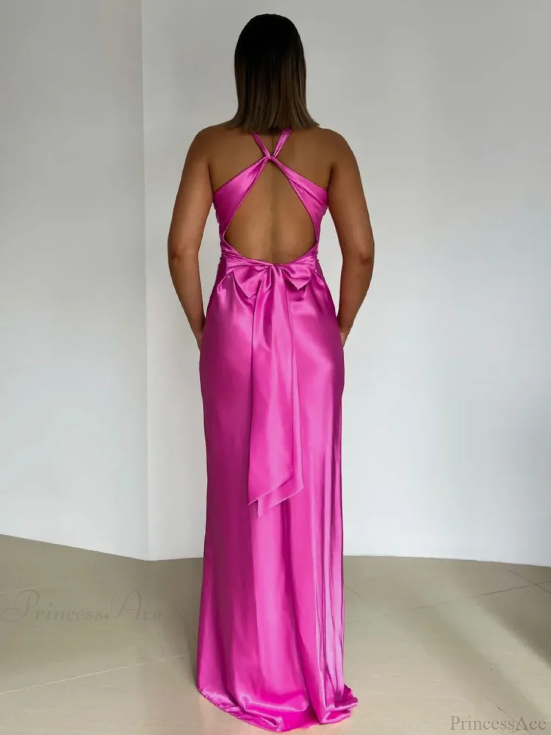 Satin Backless Ruched Vacation Dress vacationdress-250223