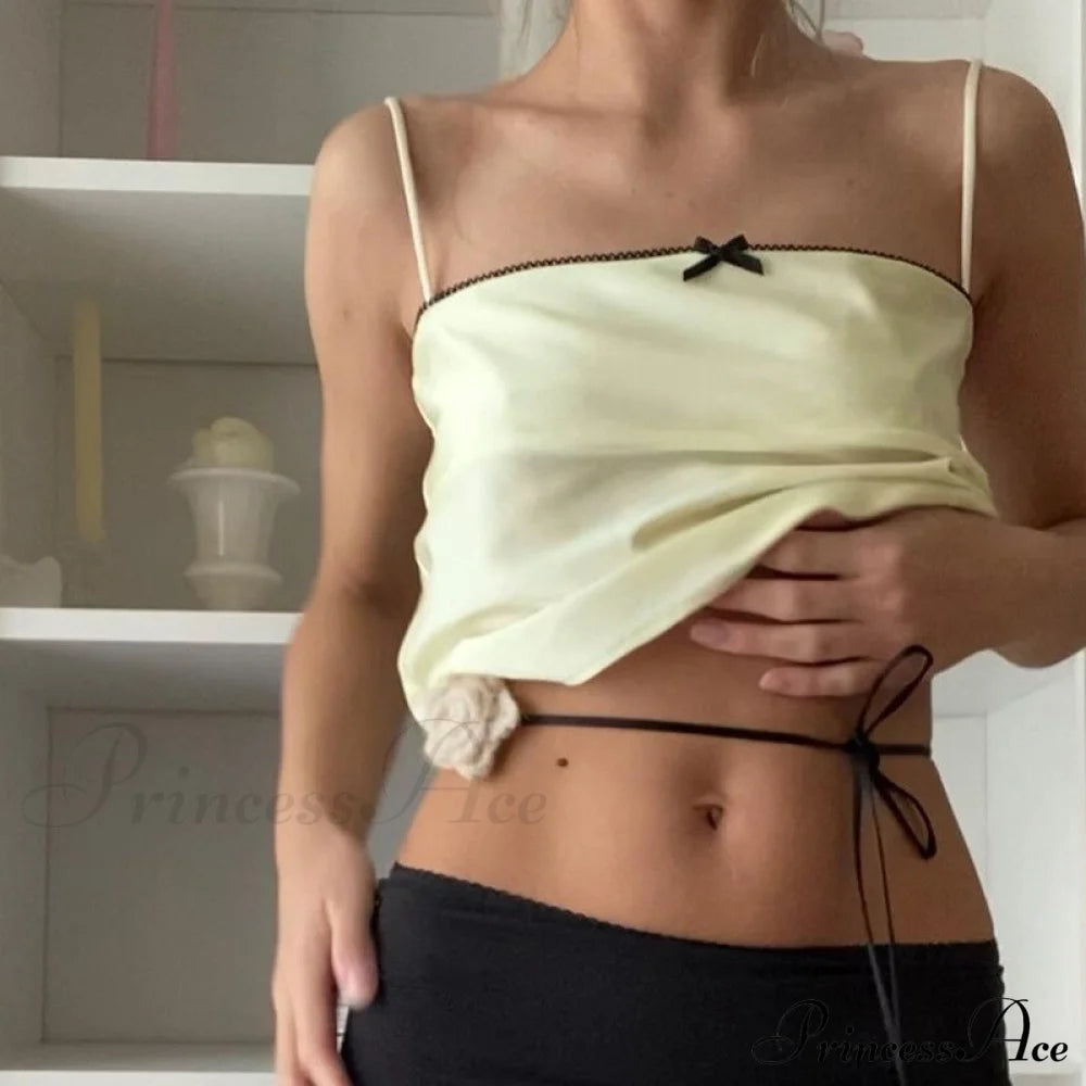 Satin Cami Bow Charming Backless Tie-Up Top