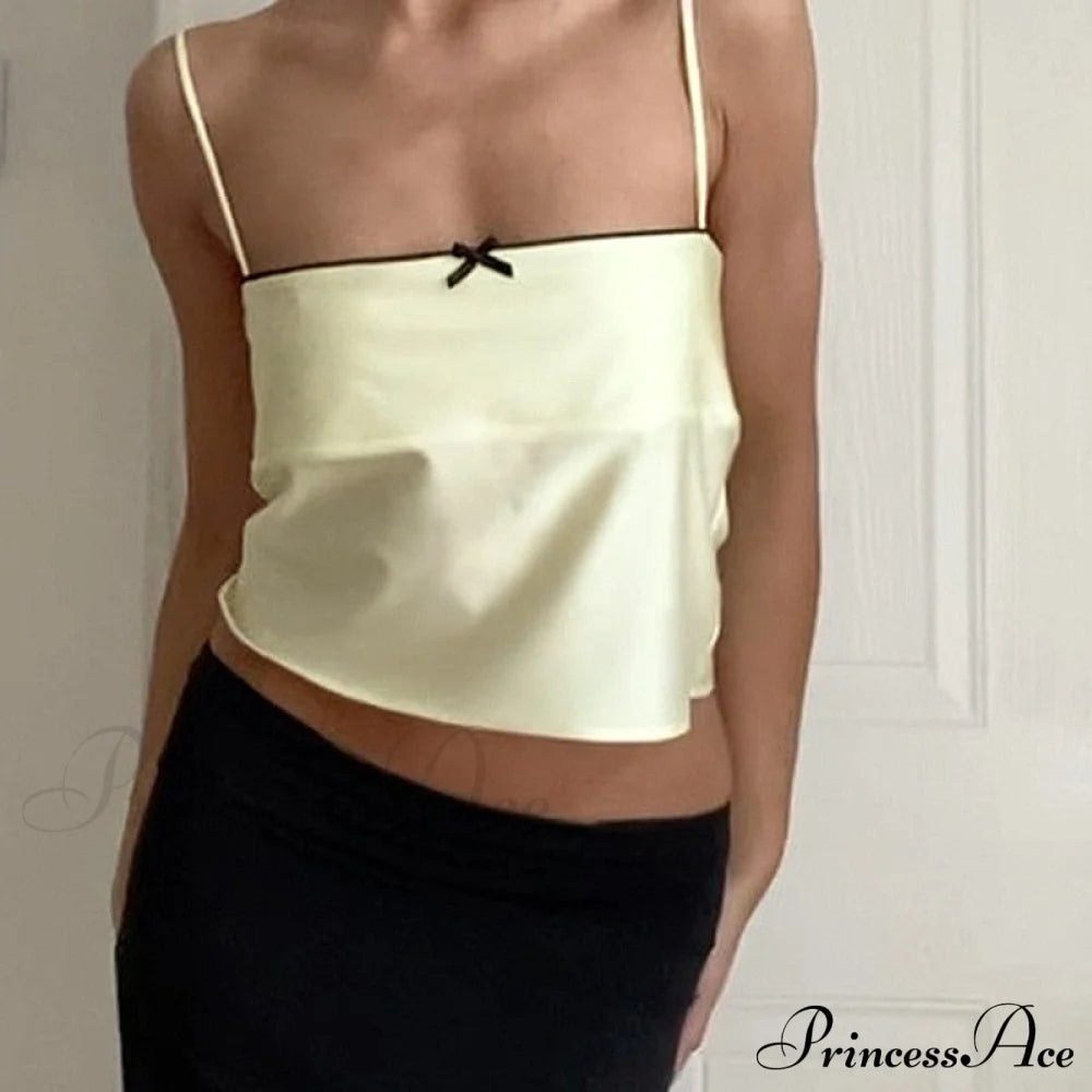 Satin Cami Bow Charming Backless Tie-Up Top