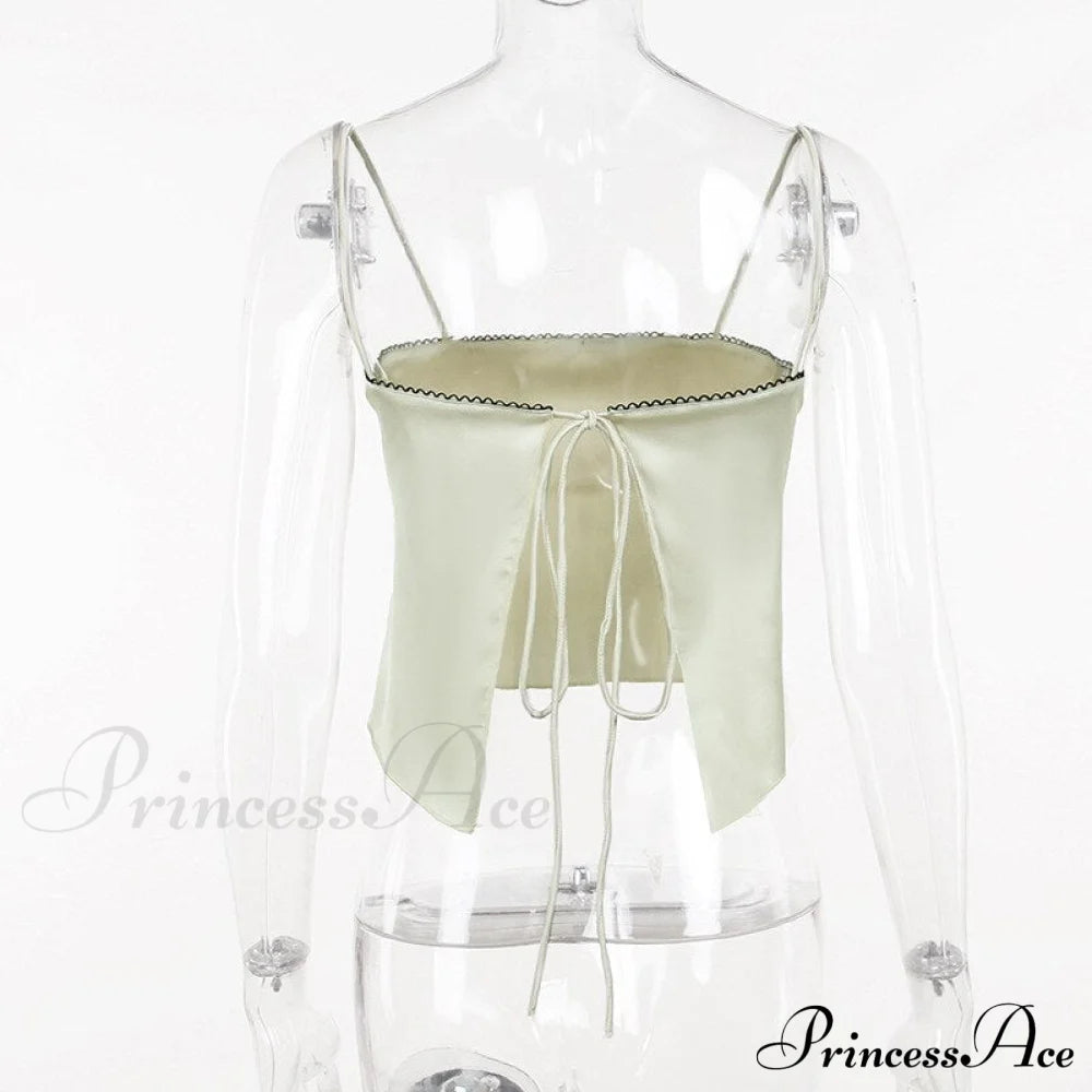 Satin Cami Bow Charming Backless Tie-Up Top