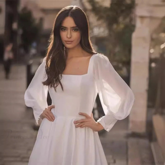 Satin Chiffon Sleeve Backless Wedding Dress weddingdress-250223