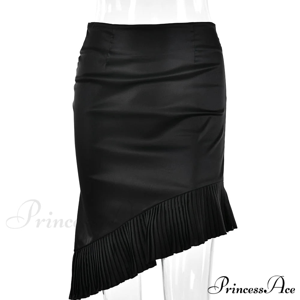 Satin Irregular Pleated Charming Trim Midi Skirt