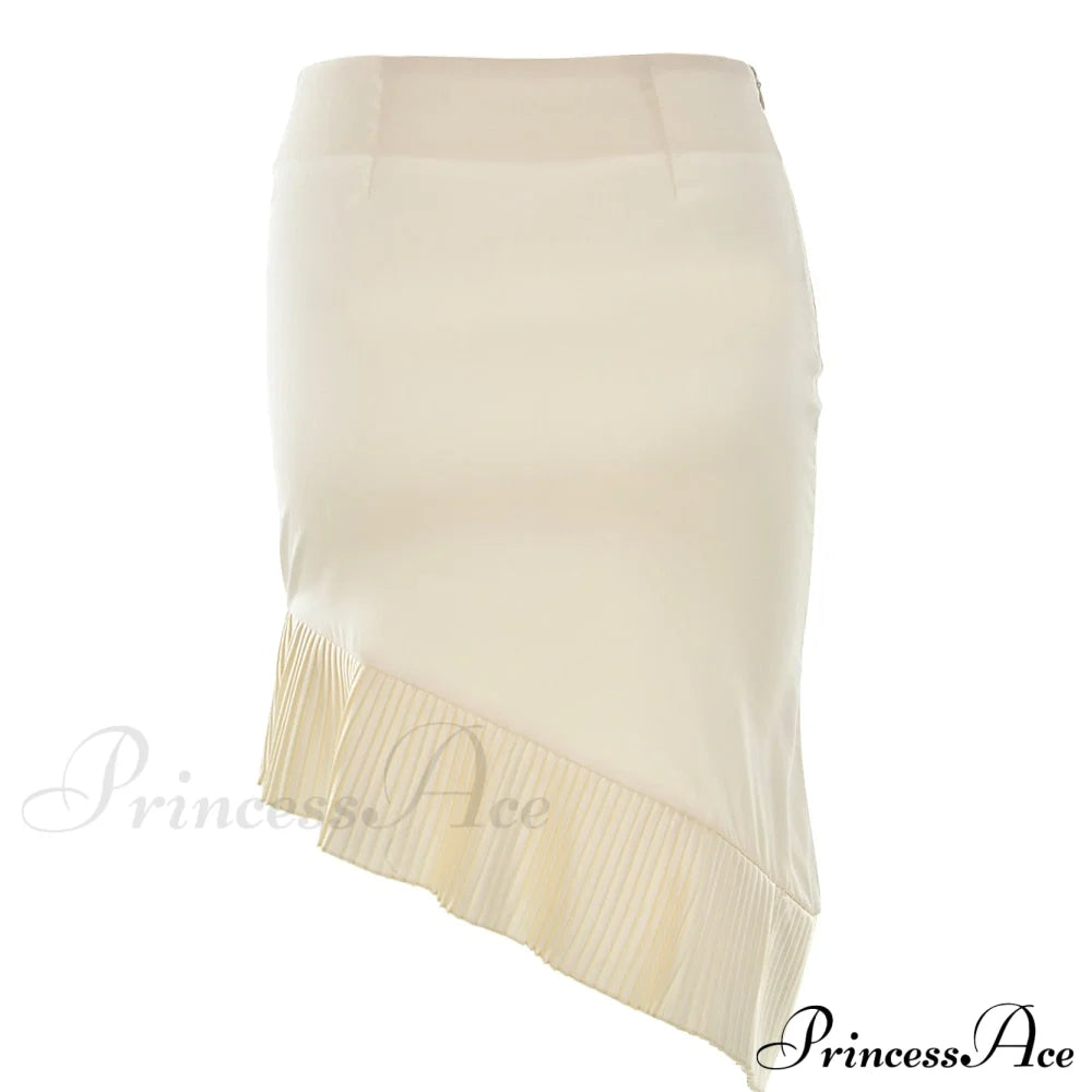 Satin Irregular Pleated Charming Trim Midi Skirt